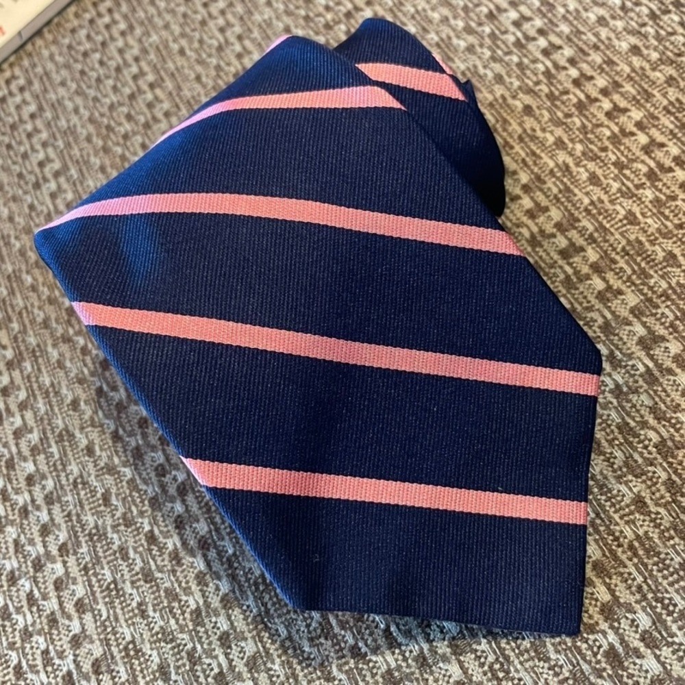 Brooks Brothers Necktie Mens Navy Pink Silk Repp Stripe USA Made Preppy Office